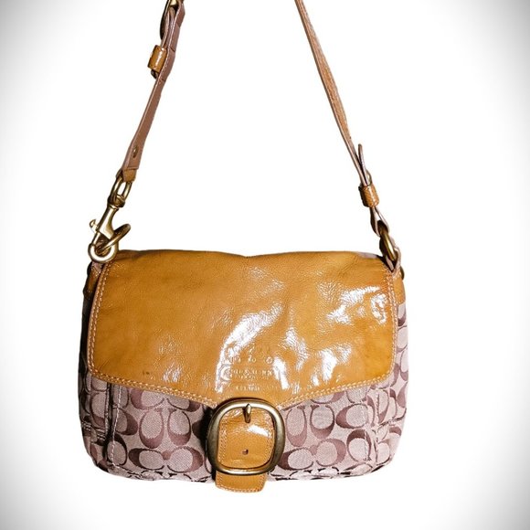 Charming Rustic Camel VINTAGE COACH BLEEKER Shoulder Patent Sig C jacquard - Picture 3 of 16